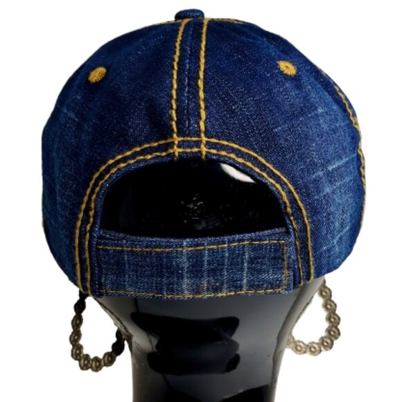 Jeep Hair Don't Care Denim Distressed Fitted Baseball Cap with Swarovski Crystal - Picture 5 of 5
